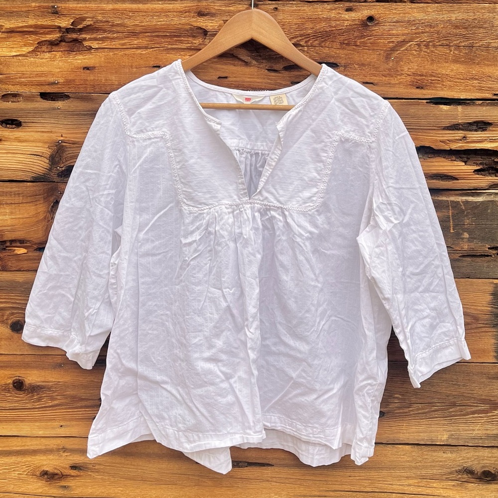 LEVI’S | 100% Cotton White 3/4 Sleeve Bohemian Blouse XL